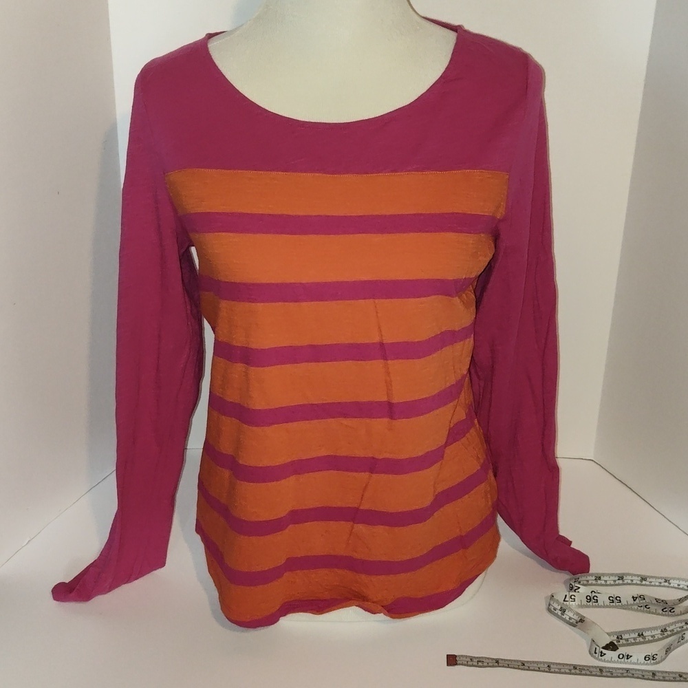 Talbots Pink and Orange Stripes Long-sleeve T-shirt Size Large